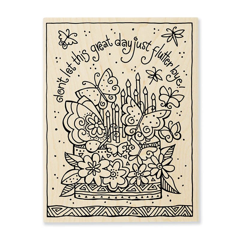 Wooden Flutterbye Birthday Cake Stamp - Laurel Burch Studios