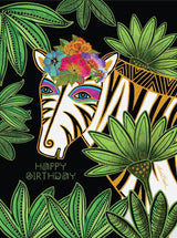Zebra with Leaves Birthday Card - Single - Laurel Burch Studios